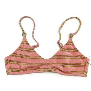 Aerie Beach Babe Shine Rib Voop Bikini Top Women's Size Small Shell Pink Stripe